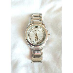 US Polo Assn Men's Silver Tone Round Stainless Steel Band Watch